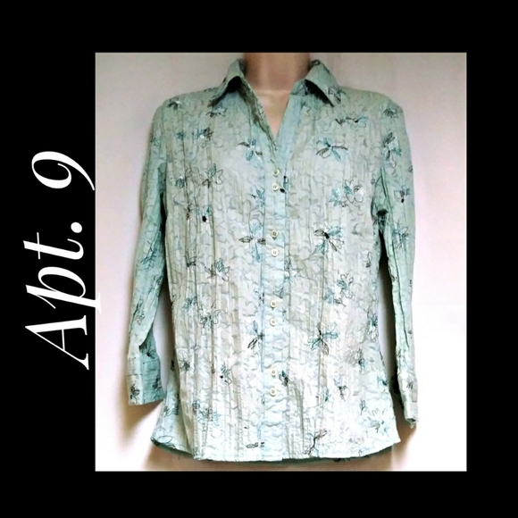 Apt 9 Crinkle Button Down Top Mint Green Size Med